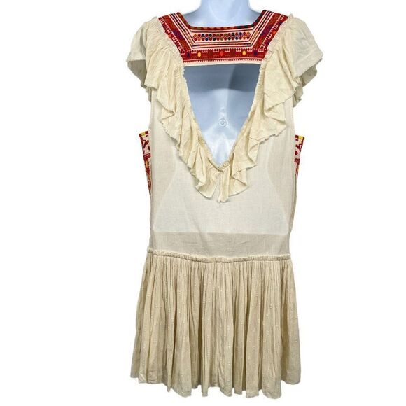 Free People Embroidered Day Glow Mini Open Back Ruffle Peasant Boho Dress - Picture 6 of 12